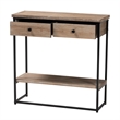 Baxton Studio Silas Brown Finished Wood and Black Metal 2-Drawer Console Table