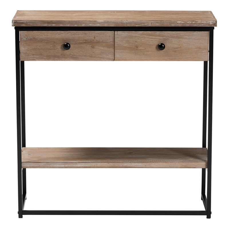 Baxton Studio Silas Brown Finished Wood and Black Metal 2-Drawer Console Table