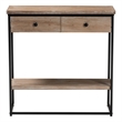 Baxton Studio Silas Brown Finished Wood and Black Metal 2-Drawer Console Table