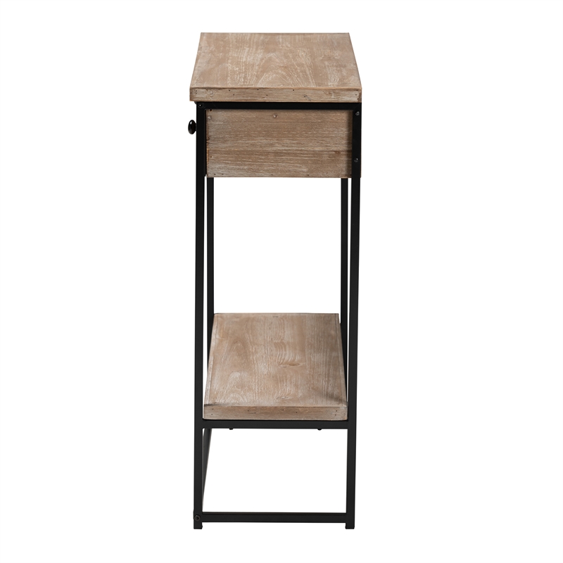 Baxton Studio Silas Brown Finished Wood and Black Metal 2-Drawer Console Table