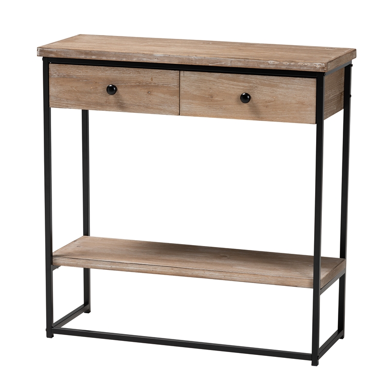 Baxton Studio Silas Brown Finished Wood and Black Metal 2-Drawer Console Table