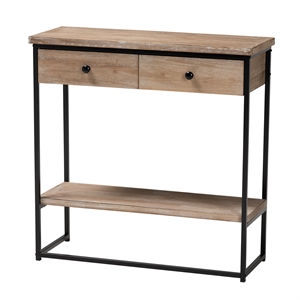 baxton studio silas brown finished wood and black metal 2-drawer console table