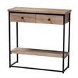 Baxton Studio Silas Brown Finished Wood and Black Metal 2-Drawer Console Table