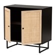 Baxton Studio Declan Brown Wood and Natural Rattan 2-Door Storage Cabinet