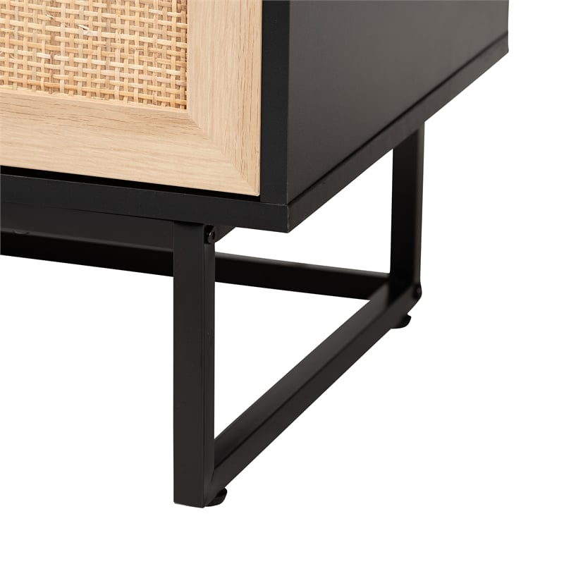 Baxton Studio Declan Brown Wood and Natural Rattan 2-Door Storage Cabinet