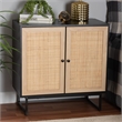 Baxton Studio Declan Brown Wood and Natural Rattan 2-Door Storage Cabinet