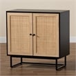 Baxton Studio Declan Brown Wood and Natural Rattan 2-Door Storage Cabinet