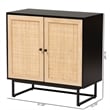 Baxton Studio Declan Brown Wood and Natural Rattan 2-Door Storage Cabinet