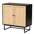 Baxton Studio Declan Brown Wood and Natural Rattan 2-Door Storage Cabinet