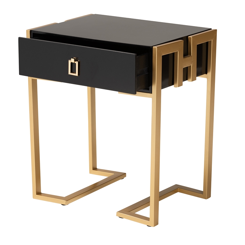 Baxton Studio Luna Black Finished Wood and Gold Metal End Table