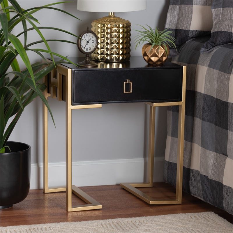 Baxton Studio Luna Black Finished Wood and Gold Metal End Table