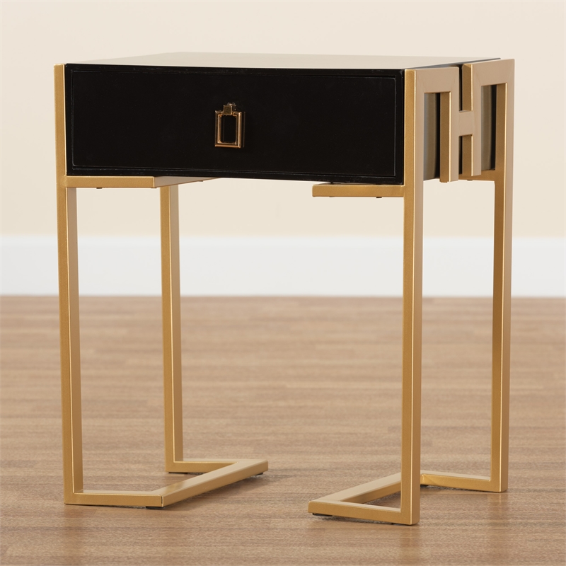 Baxton Studio Luna Black Finished Wood and Gold Metal End Table