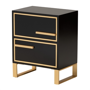 Baxton Studio Giolla Black Finished Wood and Gold Metal 2-Drawer End Table