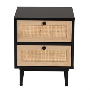 baxton studio declan espresso brown wood and natural rattan 2-drawer end table
