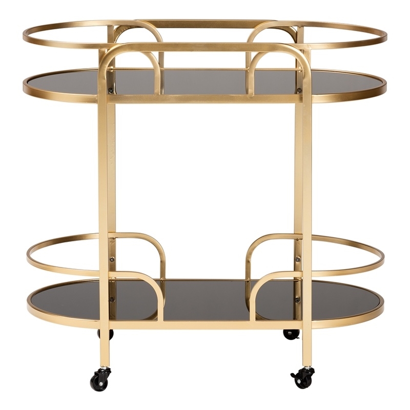 Baxton Studio Leighton Gold Metal and Tempered Glass 2-Tier Wine Cart