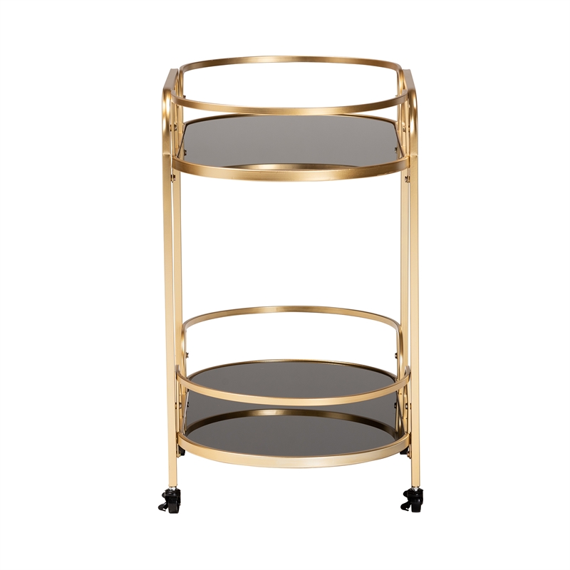 Baxton Studio Leighton Gold Metal and Tempered Glass 2-Tier Wine Cart