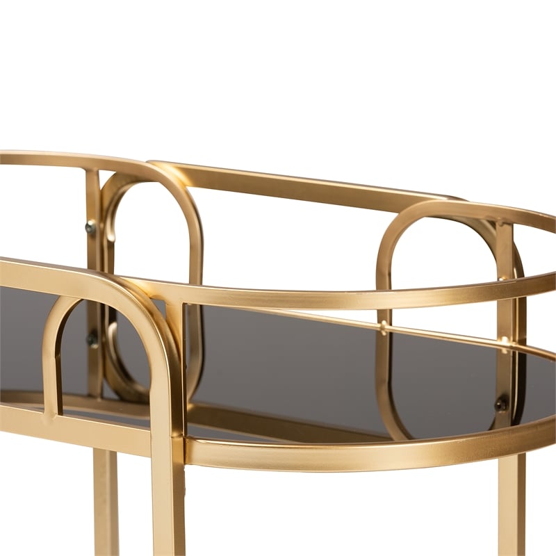 Baxton Studio Leighton Gold Metal and Tempered Glass 2-Tier Wine Cart