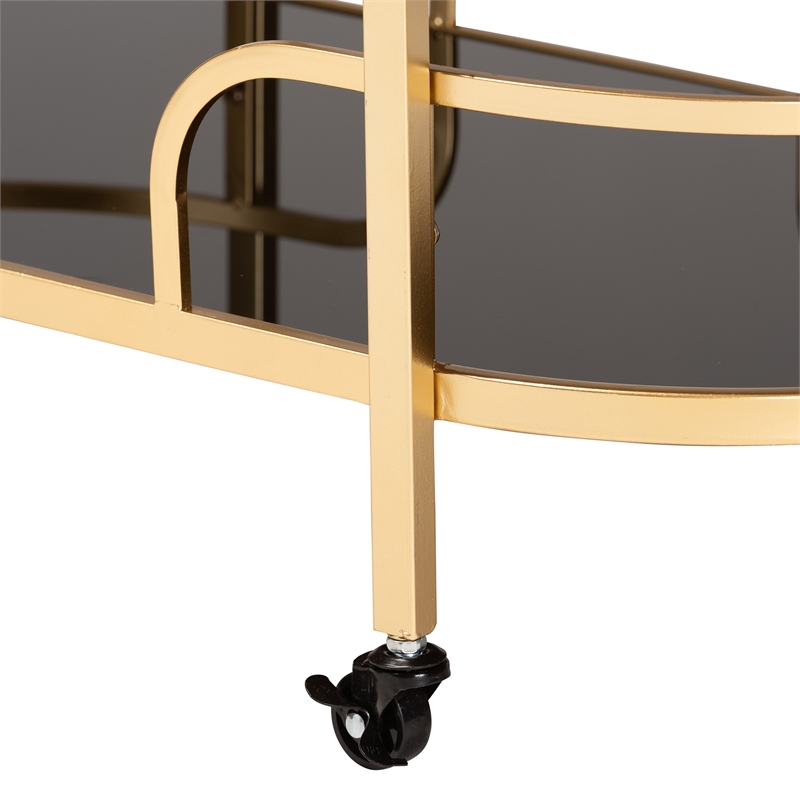 Baxton Studio Leighton Gold Metal and Tempered Glass 2-Tier Wine Cart
