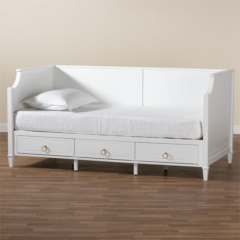 Baxton Studio Lowri White Finished Wood Twin Size 3-Drawer Daybed