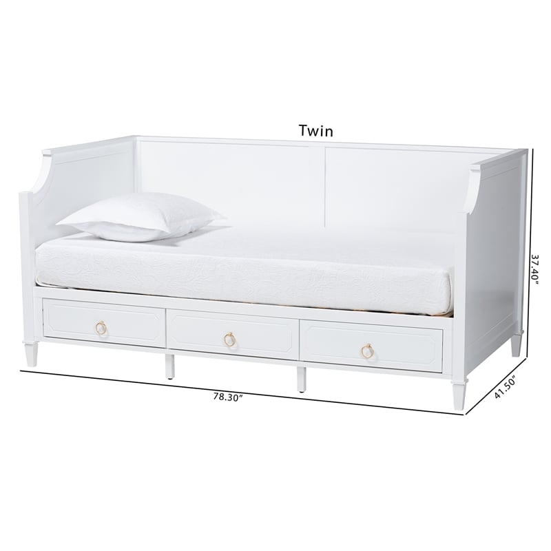 Baxton Studio Lowri White Finished Wood Twin Size 3-Drawer Daybed
