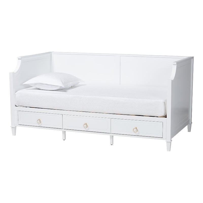 Baxton Studio Lowri White Finished Wood Twin Size 3-Drawer Daybed