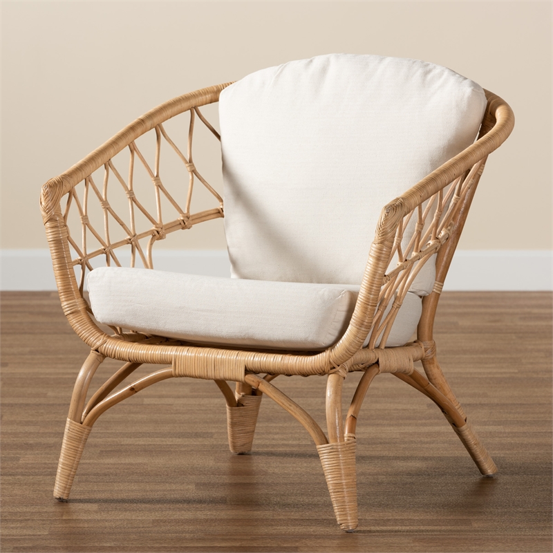 Baxton Studio Feya Modern Bohemian Natural Brown Antique Rattan Armchair