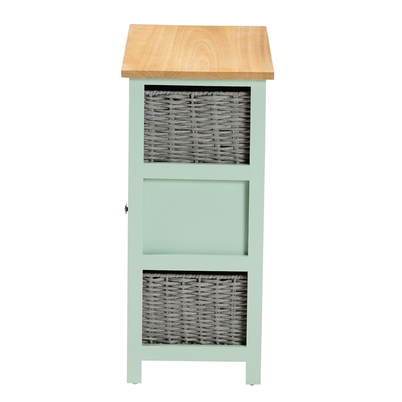 Baxton Studio Valtina Two-Tone Brown and Green Wood 3-Drawer Storage Unit