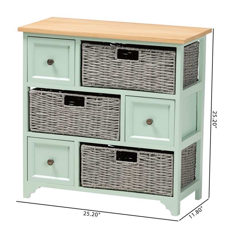 Baxton Studio Valtina Two-Tone Brown and Green Wood 3-Drawer Storage Unit