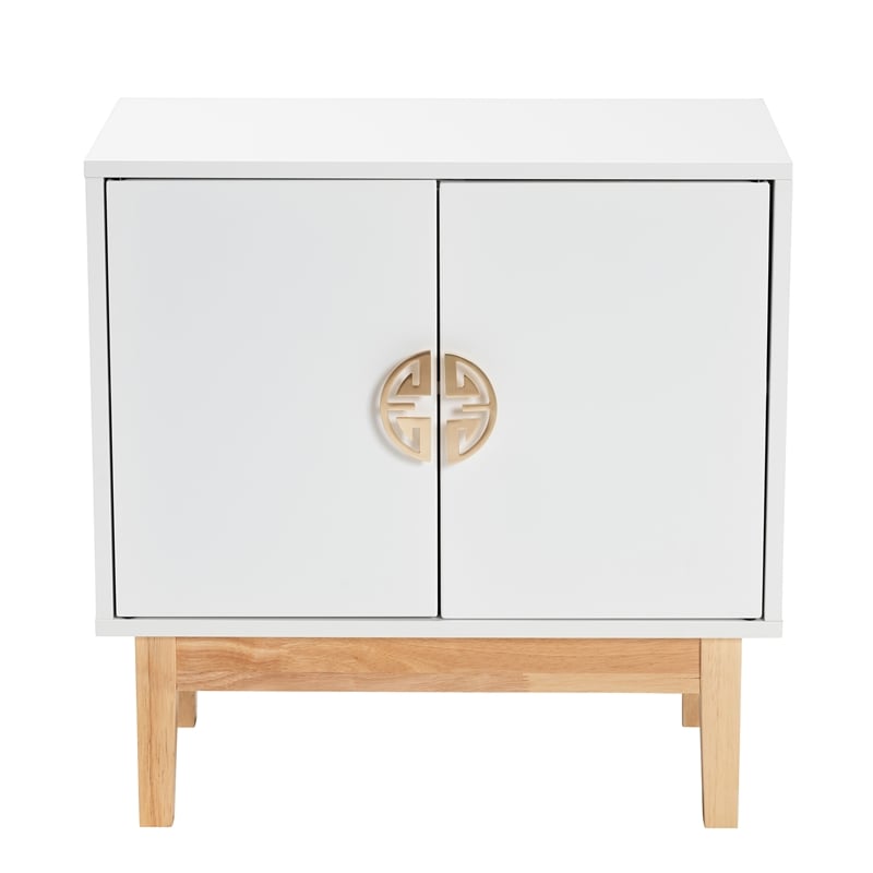 Baxton Studio Kamana White and Brown Wood and Gold Metal 2-Door Storage Cabinet