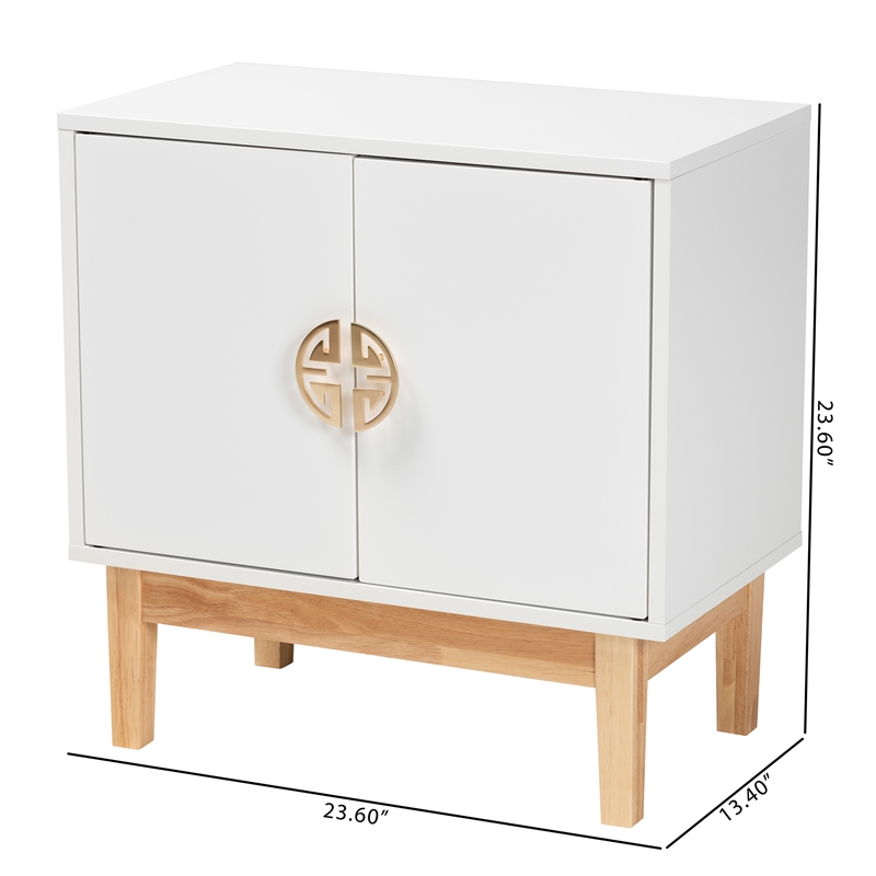 Baxton Studio Kamana White and Brown Wood and Gold Metal 2-Door Storage Cabinet