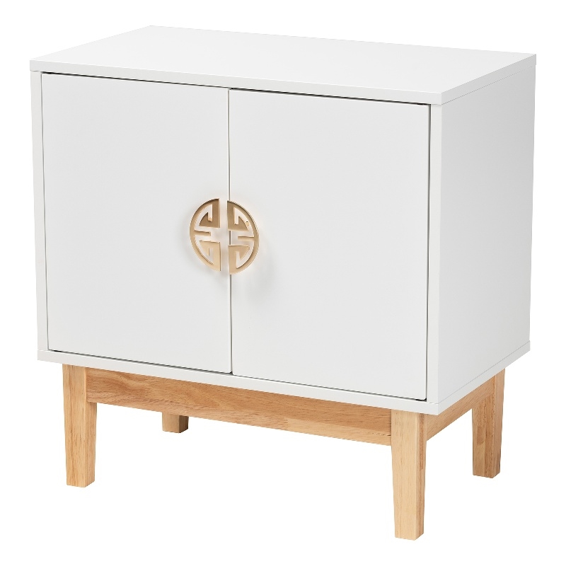 Baxton Studio Kamana White and Brown Wood and Gold Metal 2-Door Storage Cabinet
