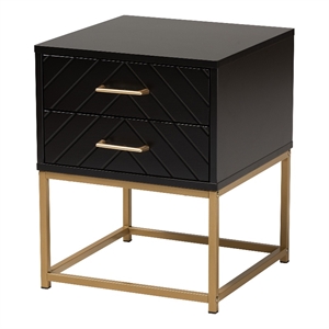 baxton studio inaya black finished wood and gold metal 2-drawer end table
