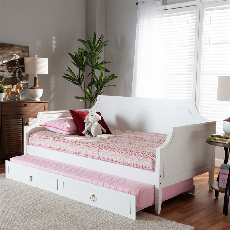 Baxton Studio Mariana White Wood Full Size Daybed with Twin Size trundle