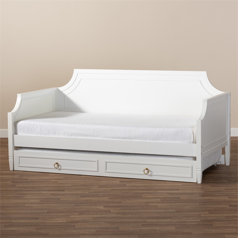 Baxton Studio Mariana White Wood Full Size Daybed with Twin Size trundle