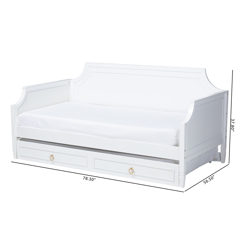 Baxton Studio Mariana White Wood Full Size Daybed with Twin Size trundle
