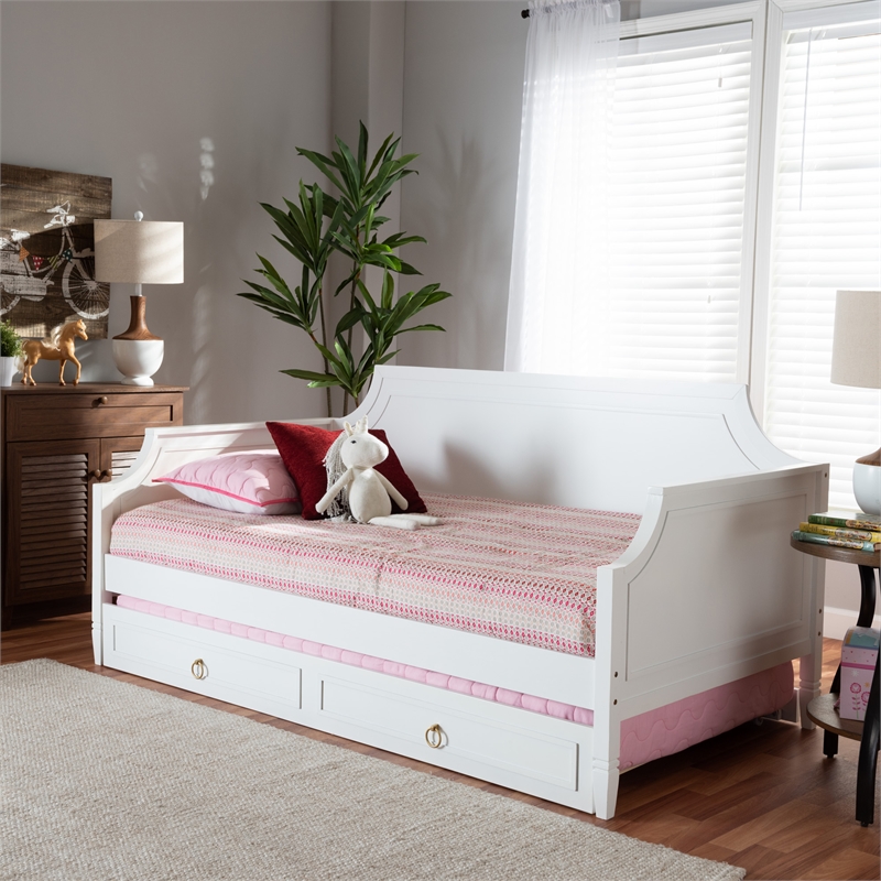 Baxton Studio Mariana White Wood Full Size Daybed with Twin Size trundle