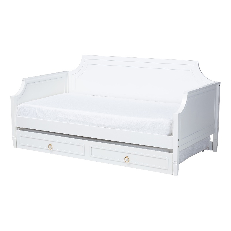 Baxton Studio Mariana White Wood Full Size Daybed with Twin Size trundle