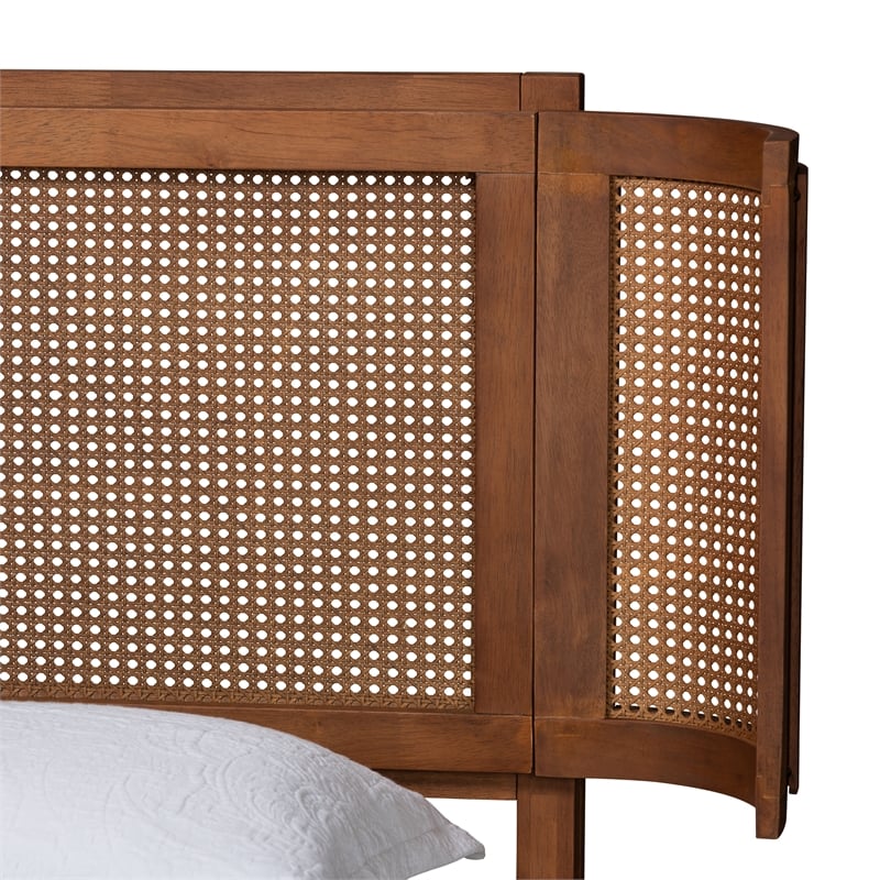Baxton Studio Eridian Brown Wood and Natural Rattan Queen Size Platform Bed