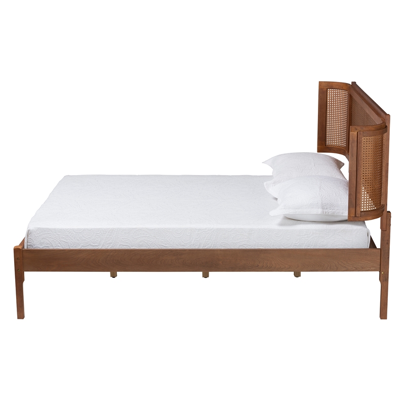 Baxton Studio Eridian Brown Wood and Natural Rattan Full Size Platform Bed