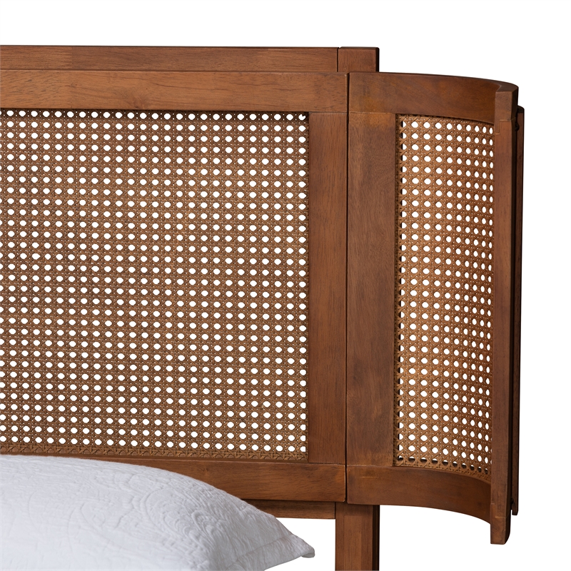 Baxton Studio Eridian Brown Wood and Natural Rattan Full Size Platform Bed