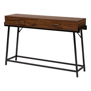 baxton studio eivor walnut brown wood and black metal 2-drawer console table