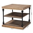 Baxton Studio Sebastian Greywashed Wood and Black Metal 3-Tier End Table