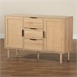 Baxton Studio Harrison Natural Brown Wood and Natural Rattan 3-Drawer Sideboard