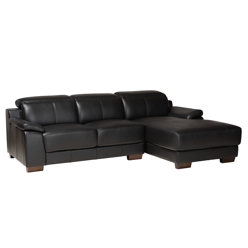 Baxton Studio Reverie Black Leather Sectional Sofa with Right Facing Chaise