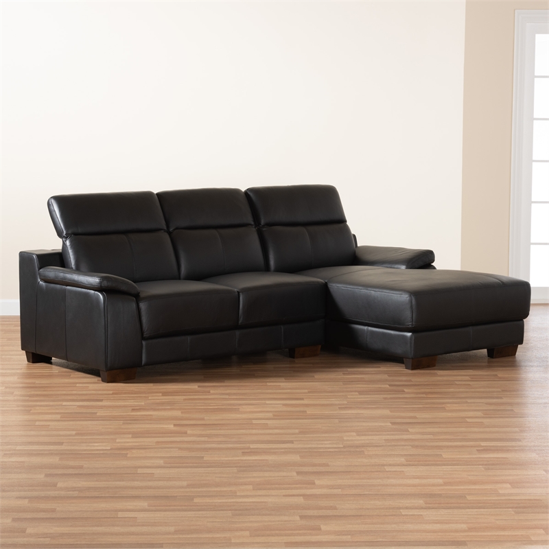 Baxton Studio Reverie Black Leather Sectional Sofa with Right Facing Chaise