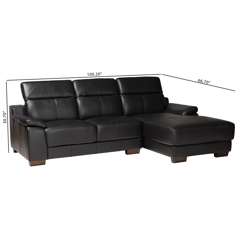 Baxton Studio Reverie Black Leather Sectional Sofa with Right Facing Chaise