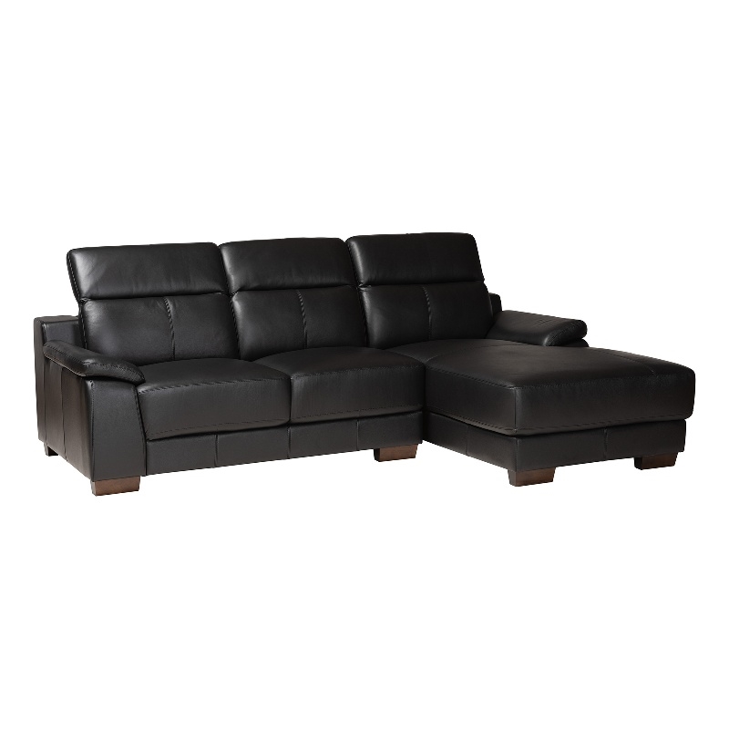 Baxton Studio Reverie Black Leather Sectional Sofa with Right Facing Chaise