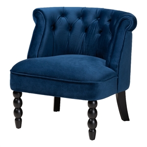 baxton studio flax navy blue velvet fabric and black finished wood accent chair