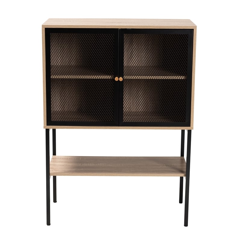 Baxton Studio Asher Natural Brown Wood and Black Metal 2-Door Sideboard