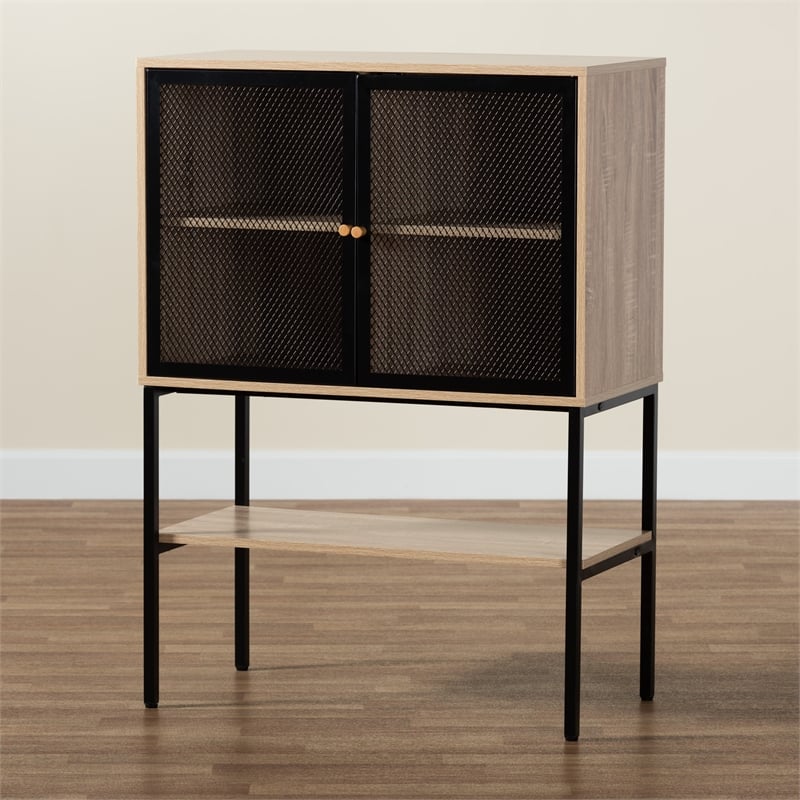 Baxton Studio Asher Natural Brown Wood and Black Metal 2-Door Sideboard